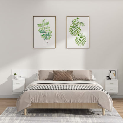 Testiera per Letto con Comodini in Legno Multistrato Bianco