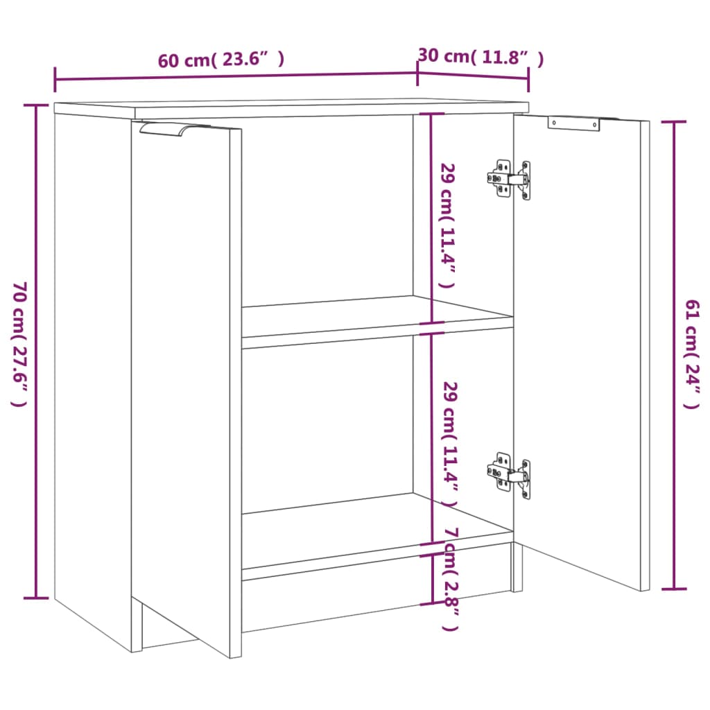 Credenze 2 pz Nere 60x30x70 cm in Legno Multistrato - homemem39
