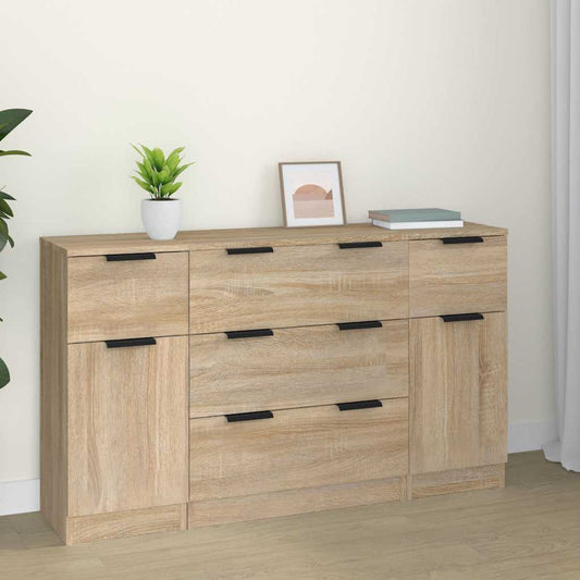 Set di Credenze 3 pz Rovere Sonoma in Legno Multistrato | homemem39