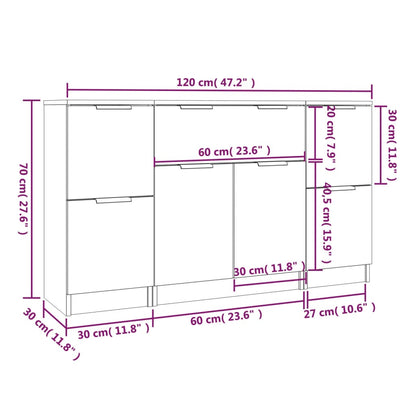 Credenze 3 pz Rovere Sonoma in Legno Multistrato