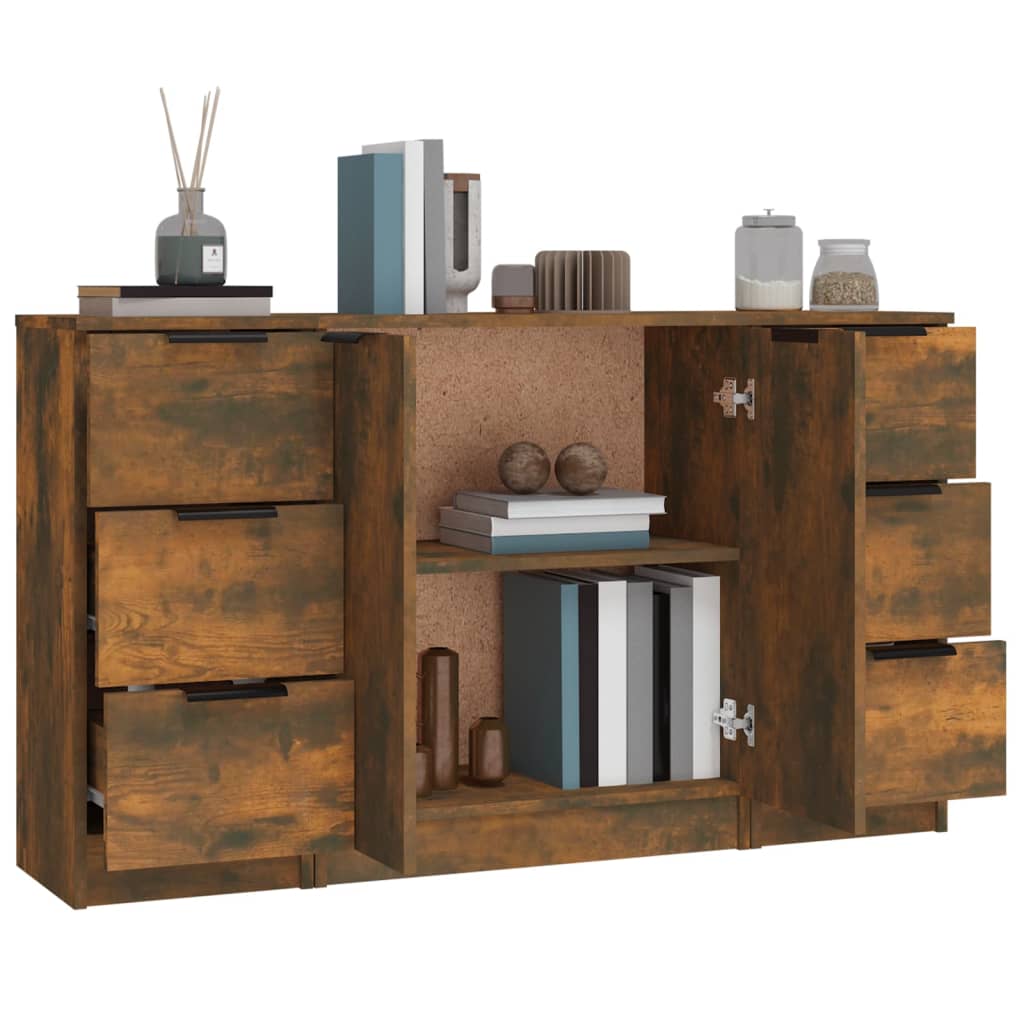 Credenze 3 pz Rovere Fumo in Legno Multistrato - homemem39