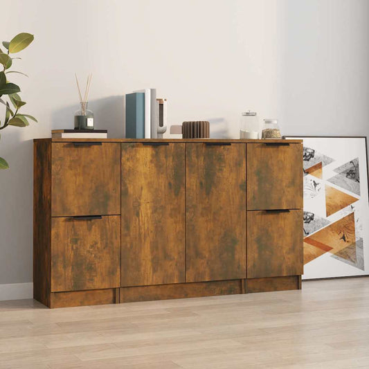 Credenze 3 pz Rovere Fumo in Legno Multistrato | homemem39