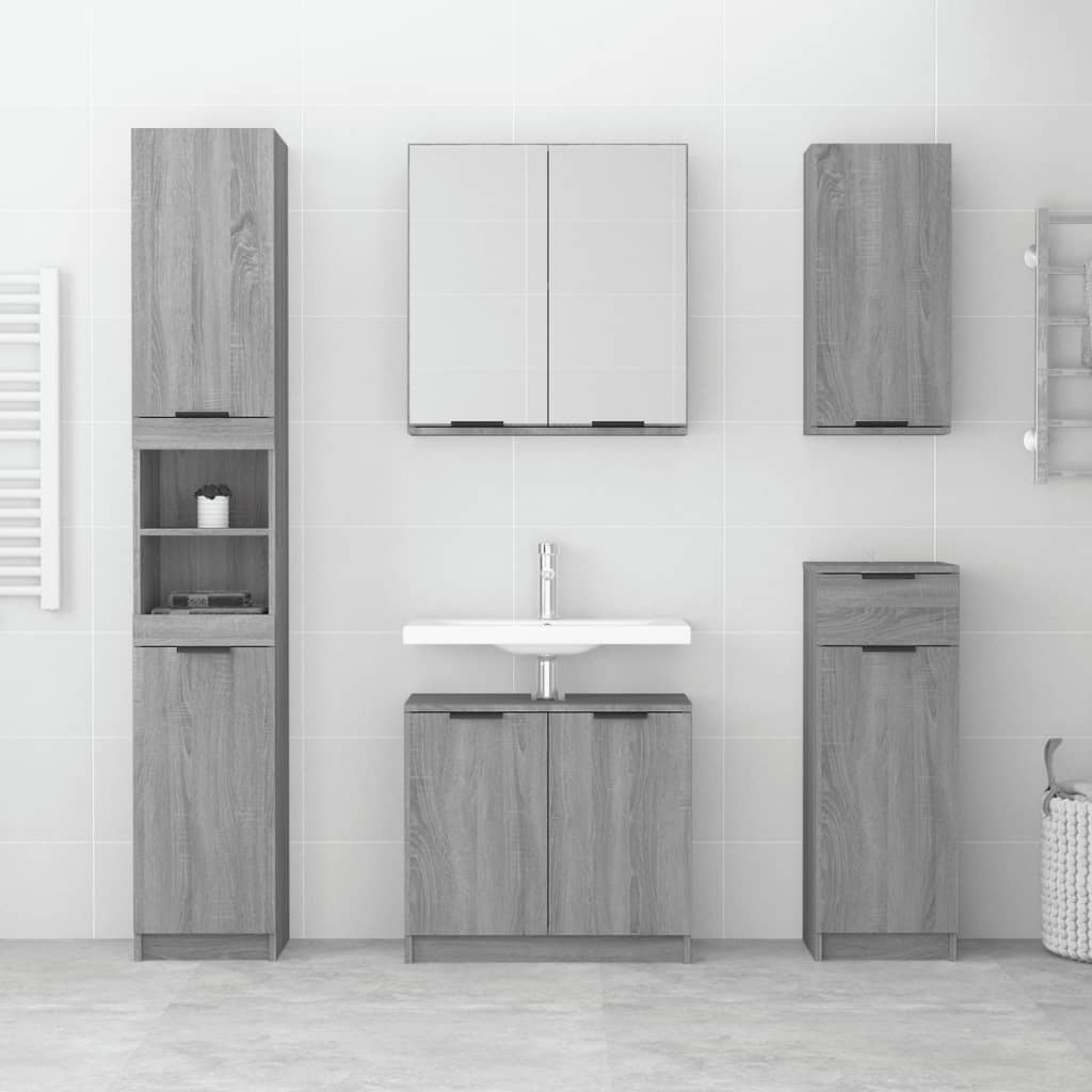 Set Mobili da Bagno 5 pz Grigio Sonoma in Legno Multistrato