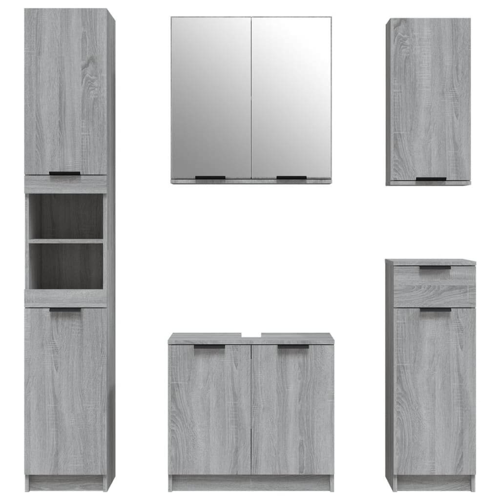 Set Mobili da Bagno 5 pz Grigio Sonoma in Legno Multistrato