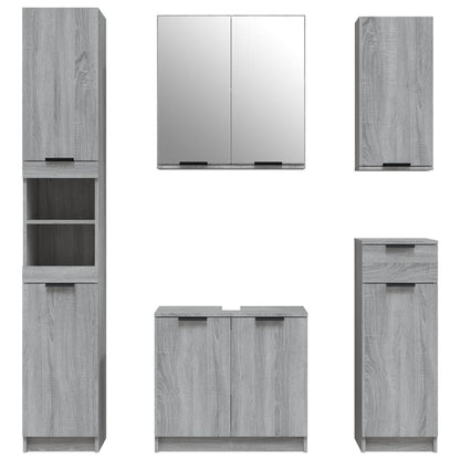 Set Mobili da Bagno 5 pz Grigio Sonoma in Legno Multistrato