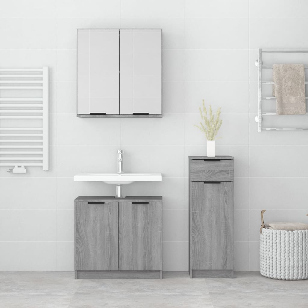 Set Mobili da Bagno 3 pz Grigio Sonoma in Legno Multistrato