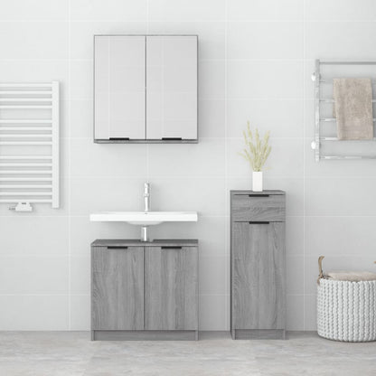 Set Mobili da Bagno 3 pz Grigio Sonoma in Legno Multistrato