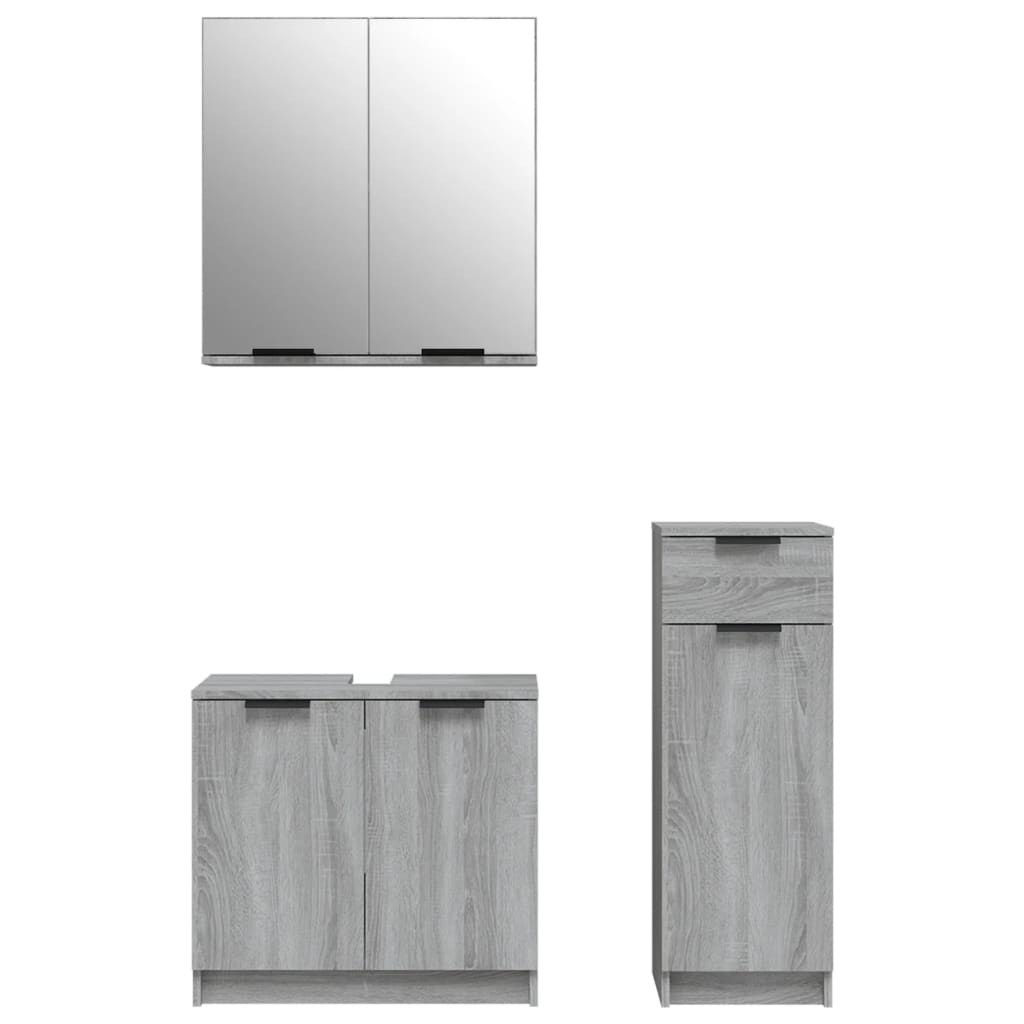 Set Mobili da Bagno 3 pz Grigio Sonoma in Legno Multistrato