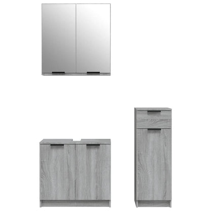 Set Mobili da Bagno 3 pz Grigio Sonoma in Legno Multistrato
