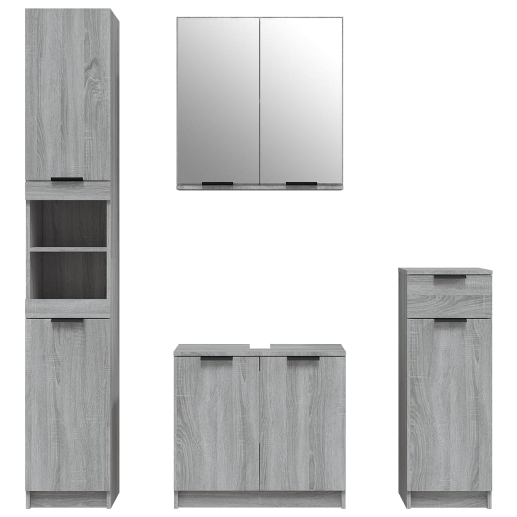 Set Mobili da Bagno 4 pz Grigio Sonoma in Legno Multistrato
