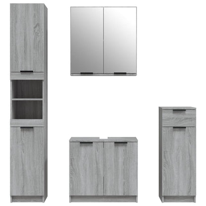 Set Mobili da Bagno 4 pz Grigio Sonoma in Legno Multistrato