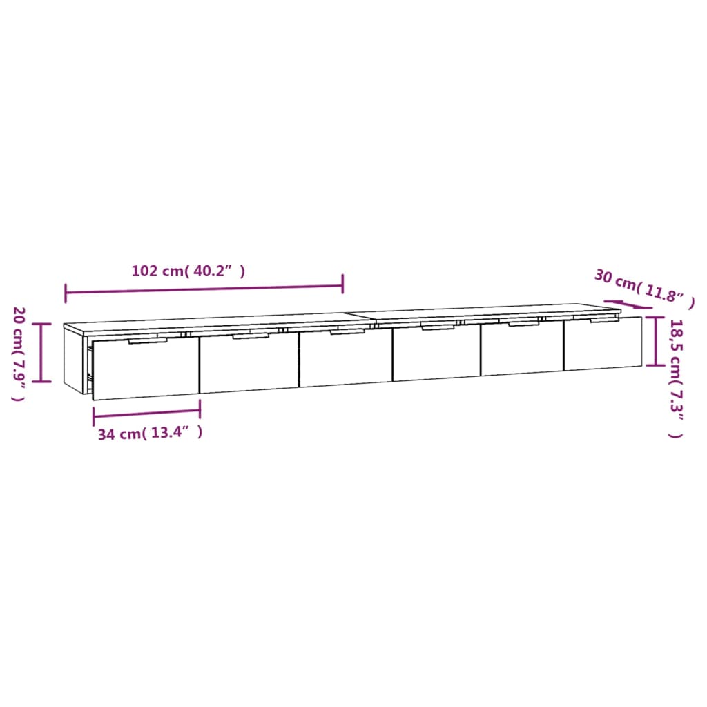 Mobili a Parete 2 pz Bianchi 102x30x20 cm in Legno Multistrato | homemem39