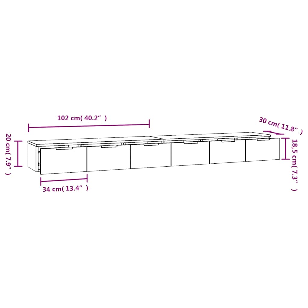 Mobili Muro 2 pz Rovere Sonoma 102x30x20cm in Legno Multistrato | homemem39