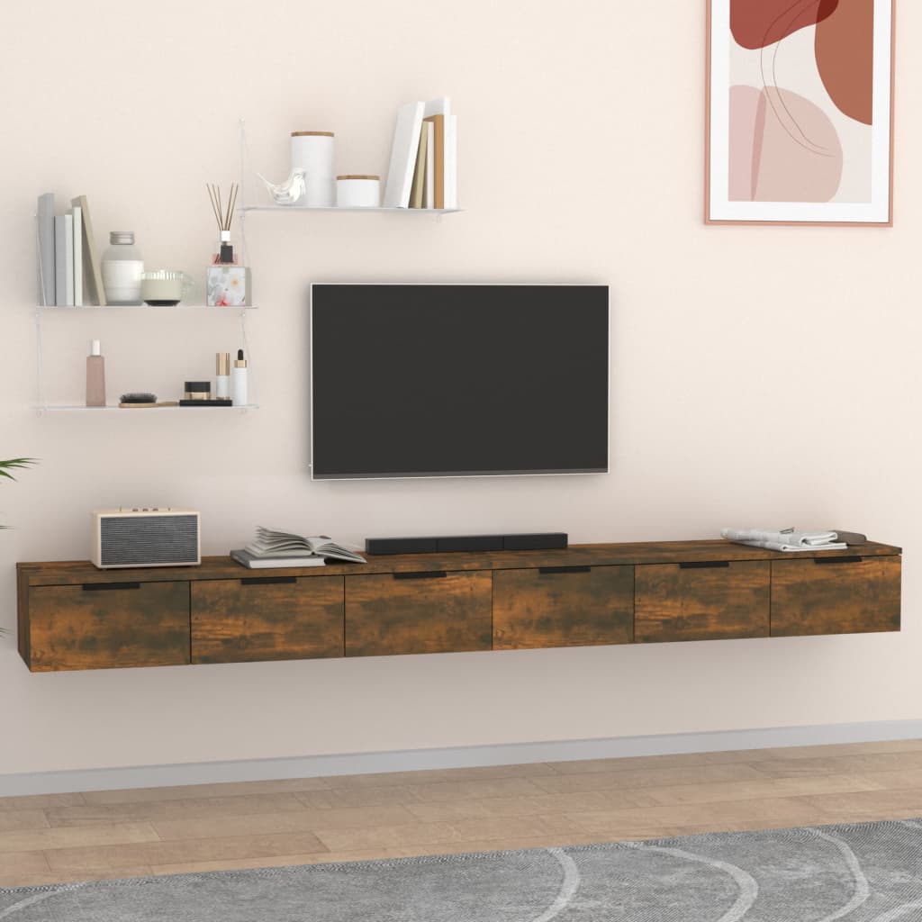 Mobili a Muro 2 pz Rovere Fumo 102x30x20cm in Legno Multistrato | homemem39