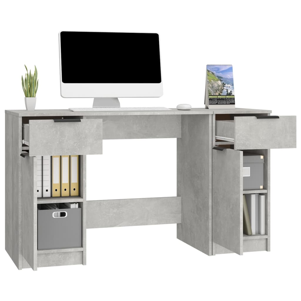Scrivania con Mobile Laterale Grigio Cemento Legno Multistrato - homemem39