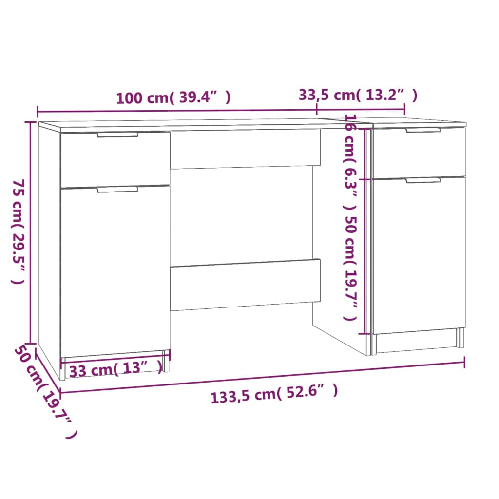 Scrivania con Mobile Laterale Rovere Fumo in Legno Multistrato