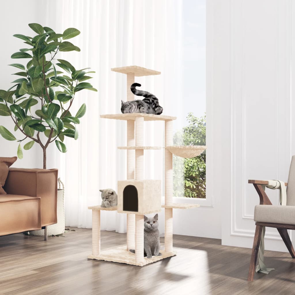 Albero per Gatti con Tiragraffi in Sisal Crema 142 cm - homemem39