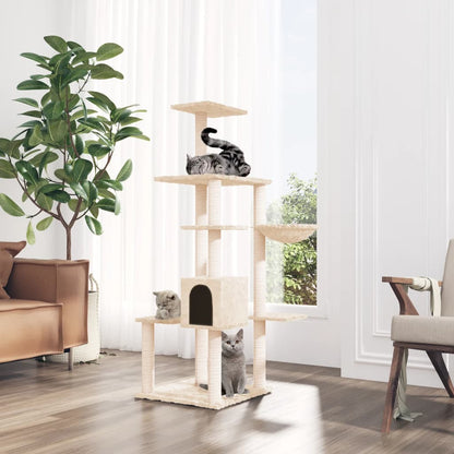 Albero per Gatti con Tiragraffi in Sisal Crema 142 cm - homemem39