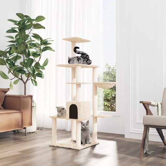 Albero per Gatti con Tiragraffi in Sisal Crema 142 cm - homemem39