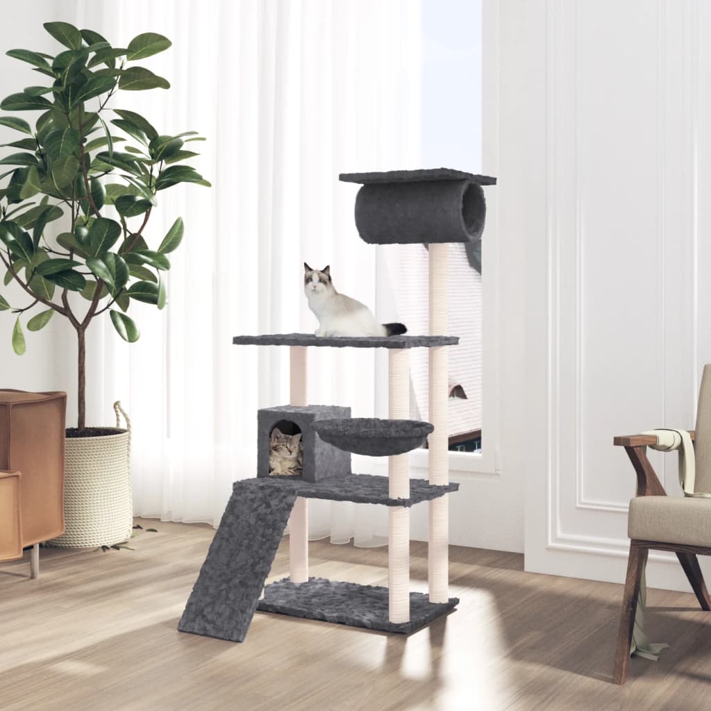 Albero per Gatti con Tiragraffi in Sisal Grigio Scuro 131 cm - homemem39