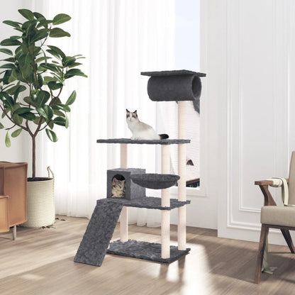 Albero per Gatti con Tiragraffi in Sisal Grigio Scuro 131 cm - homemem39