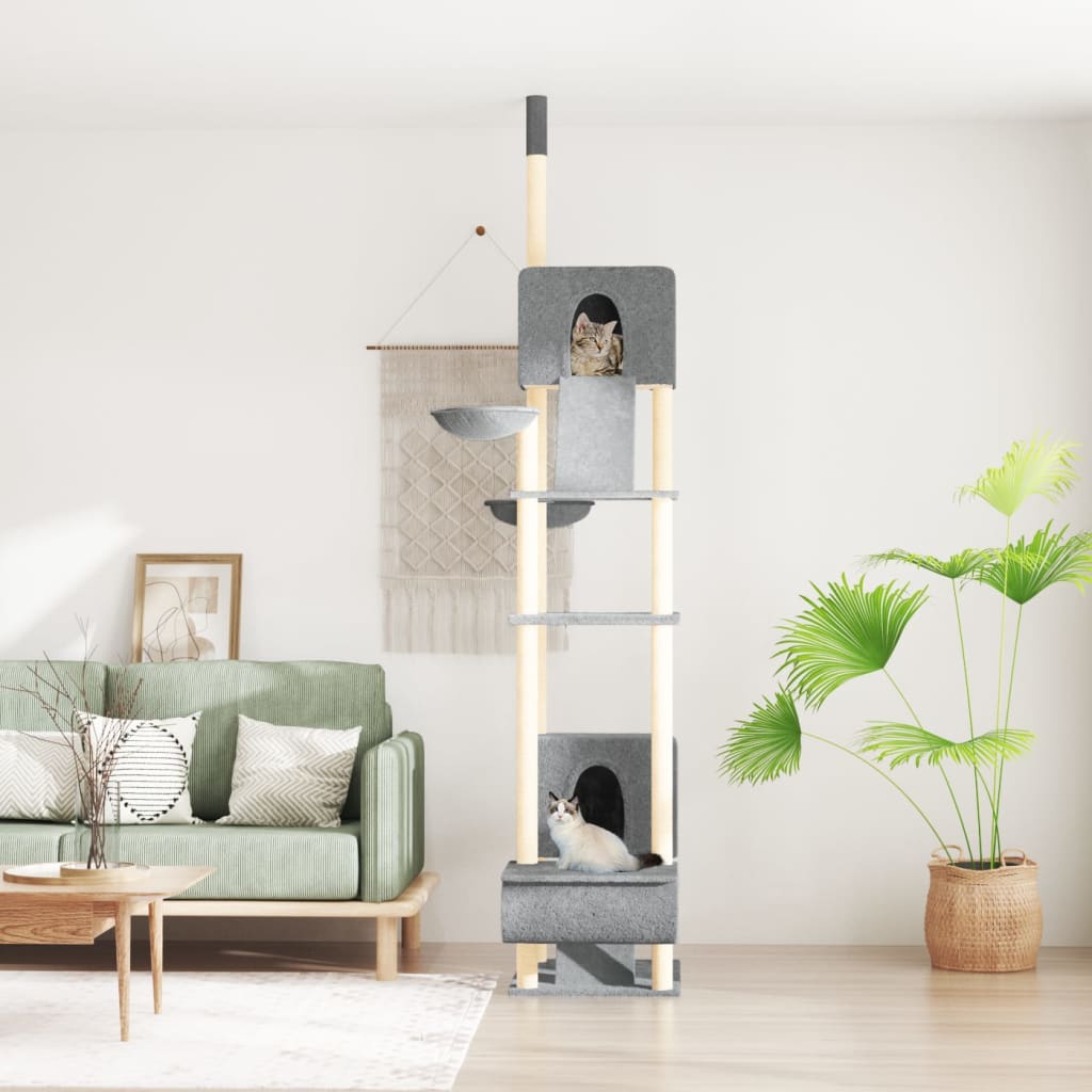 Albero per Gatti Pavimento Soffitto Grigio Chiaro 277-303 cm - homemem39