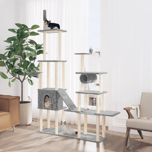 Albero per Gatti con Tiragraffi in Sisal Grigio Chiaro 279 cm - homemem39