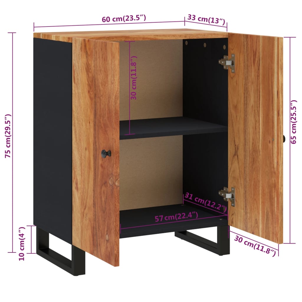 Credenza 60x33x75 cm in Legno Massello di Acacia | homemem39