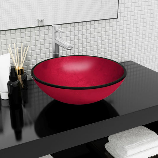 Lavandino in Vetro Temperato 42x14 cm Rosso - homemem39
