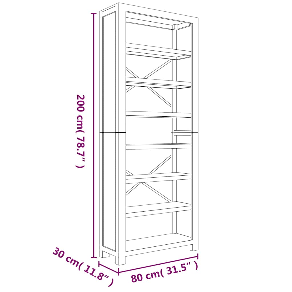 Libreria a 7 Ripiani 80x30x200 cm in Legno Massello di Acacia
