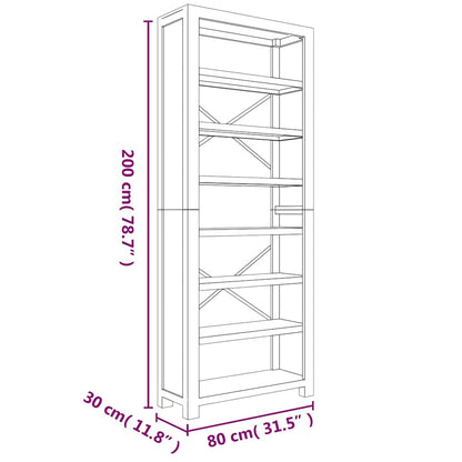 Libreria a 7 Ripiani 80x30x200 cm in Legno Massello di Acacia