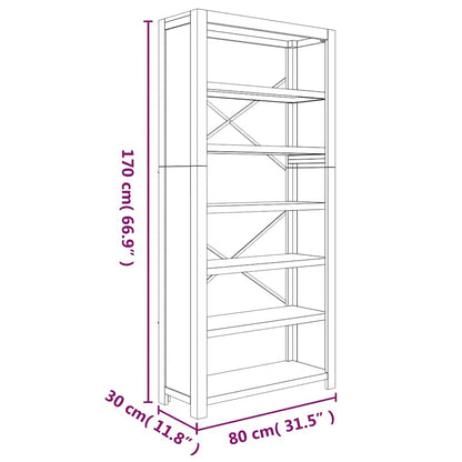 Libreria a 6 Ripiani 80x30x170 cm in Legno Massello di Acacia | homemem39