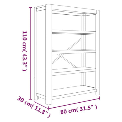 Libreria a 4 Ripiani 80x30x110 cm in Legno Massello di Acacia