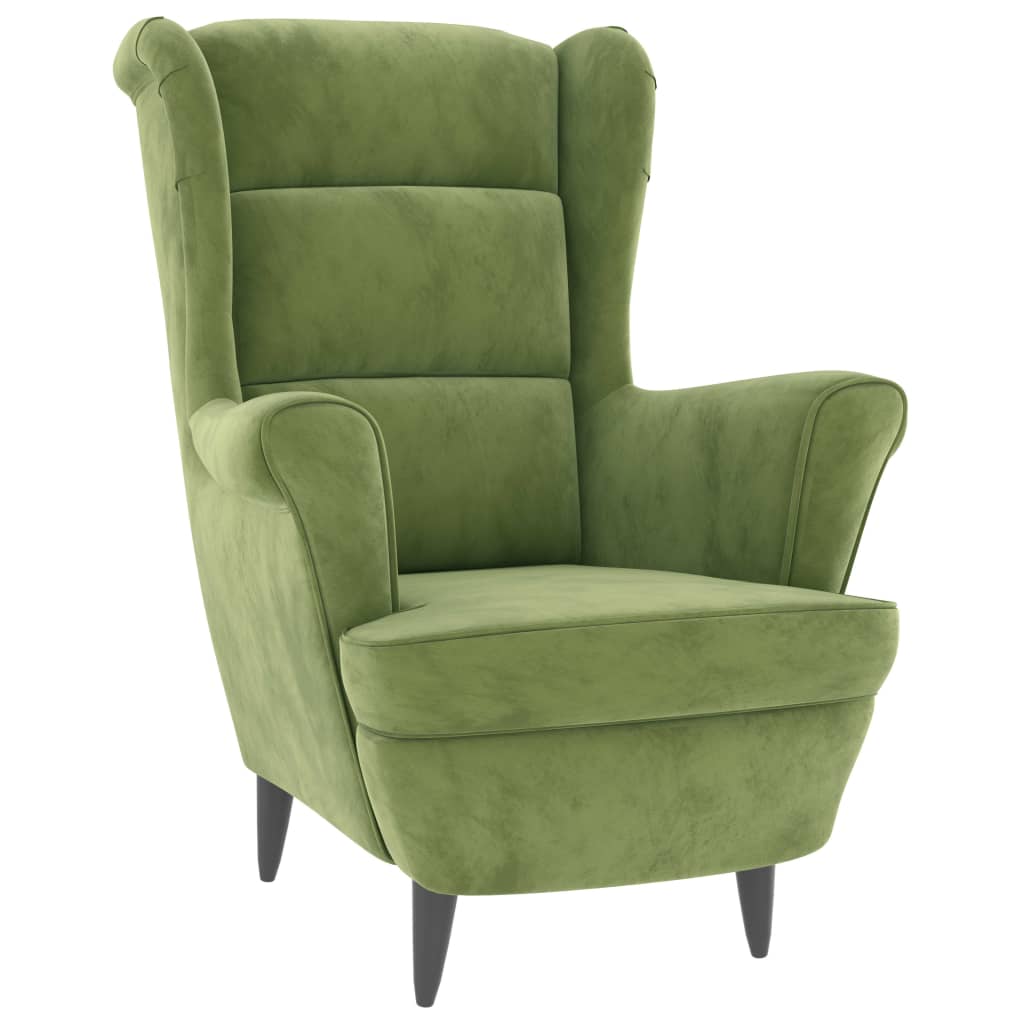 Poltrona Schienale ad Ala con Poggiapiedi Verde Chiaro Velluto