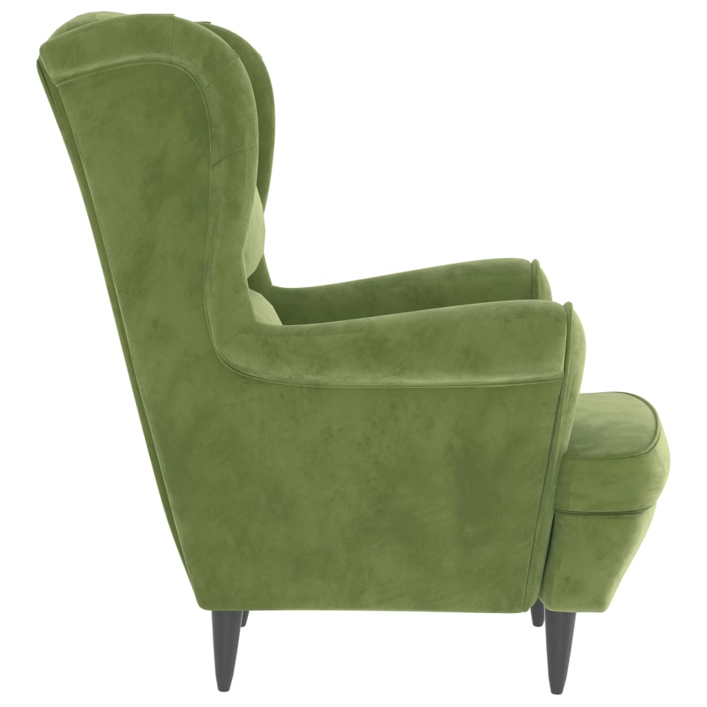 Poltrona Schienale ad Ala con Poggiapiedi Verde Chiaro Velluto