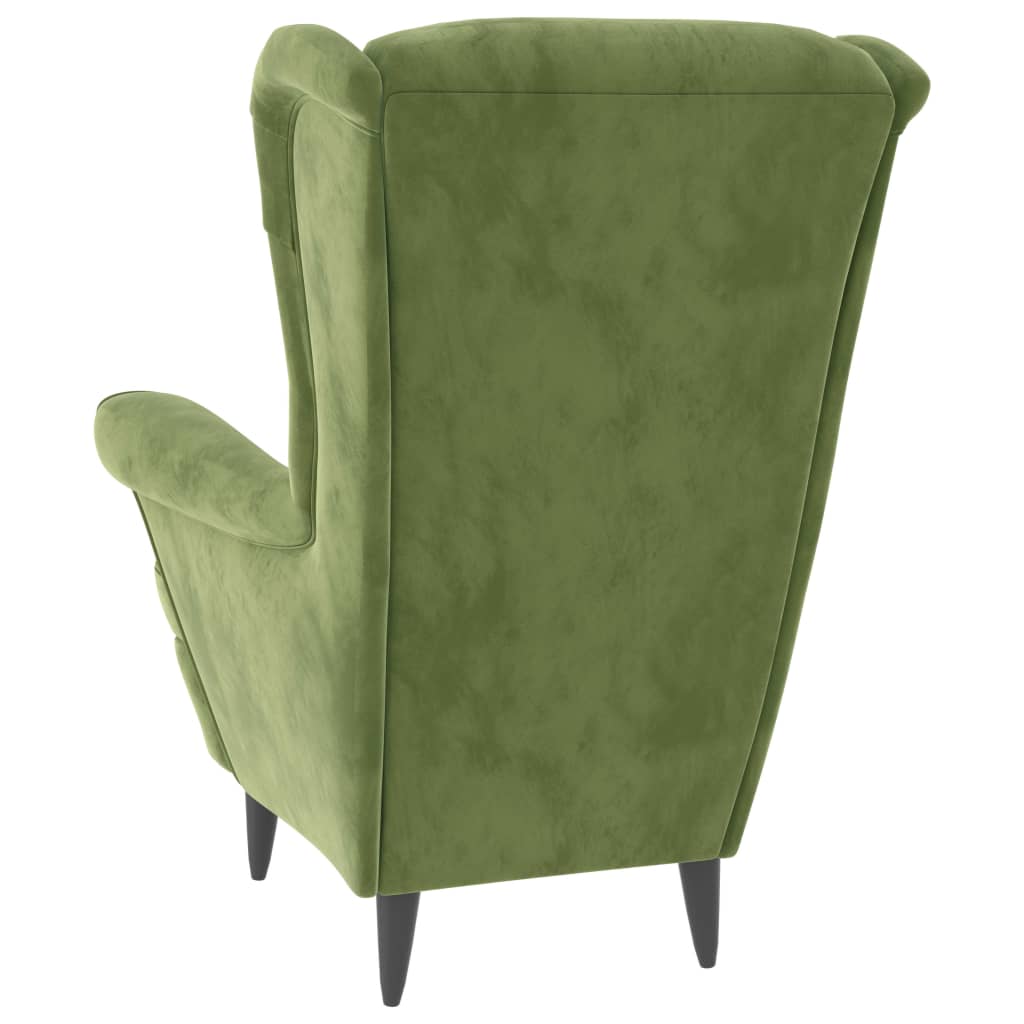 Poltrona Schienale ad Ala con Poggiapiedi Verde Chiaro Velluto