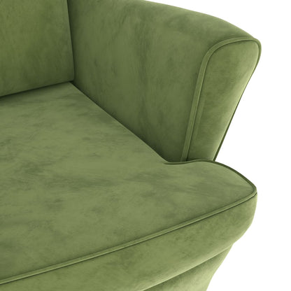 Poltrona Schienale ad Ala con Poggiapiedi Verde Chiaro Velluto