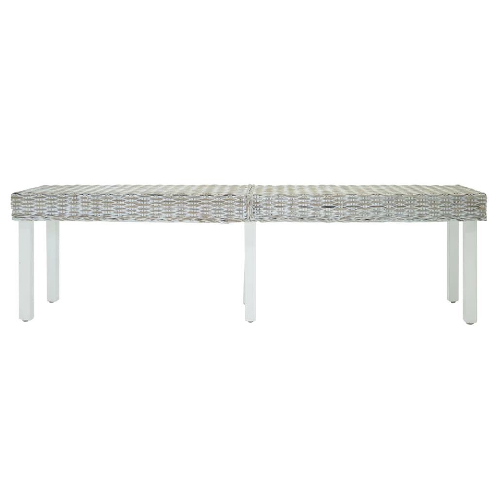 Panca Bianca 160x35x45 cm Rattan Kubu Naturale e Massello Mogano