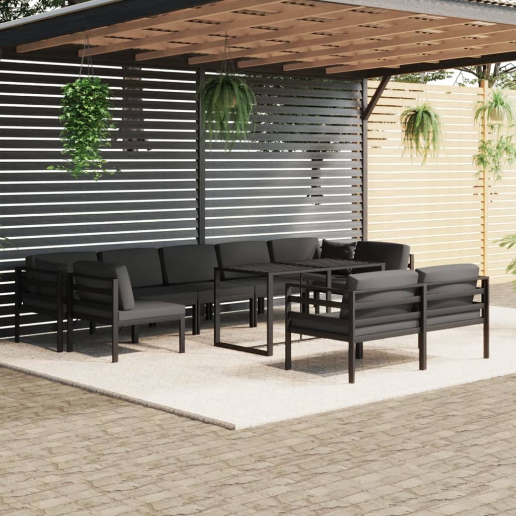 Set Divani da Giardino 10 pz con Cuscini in Alluminio Antracite - homemem39