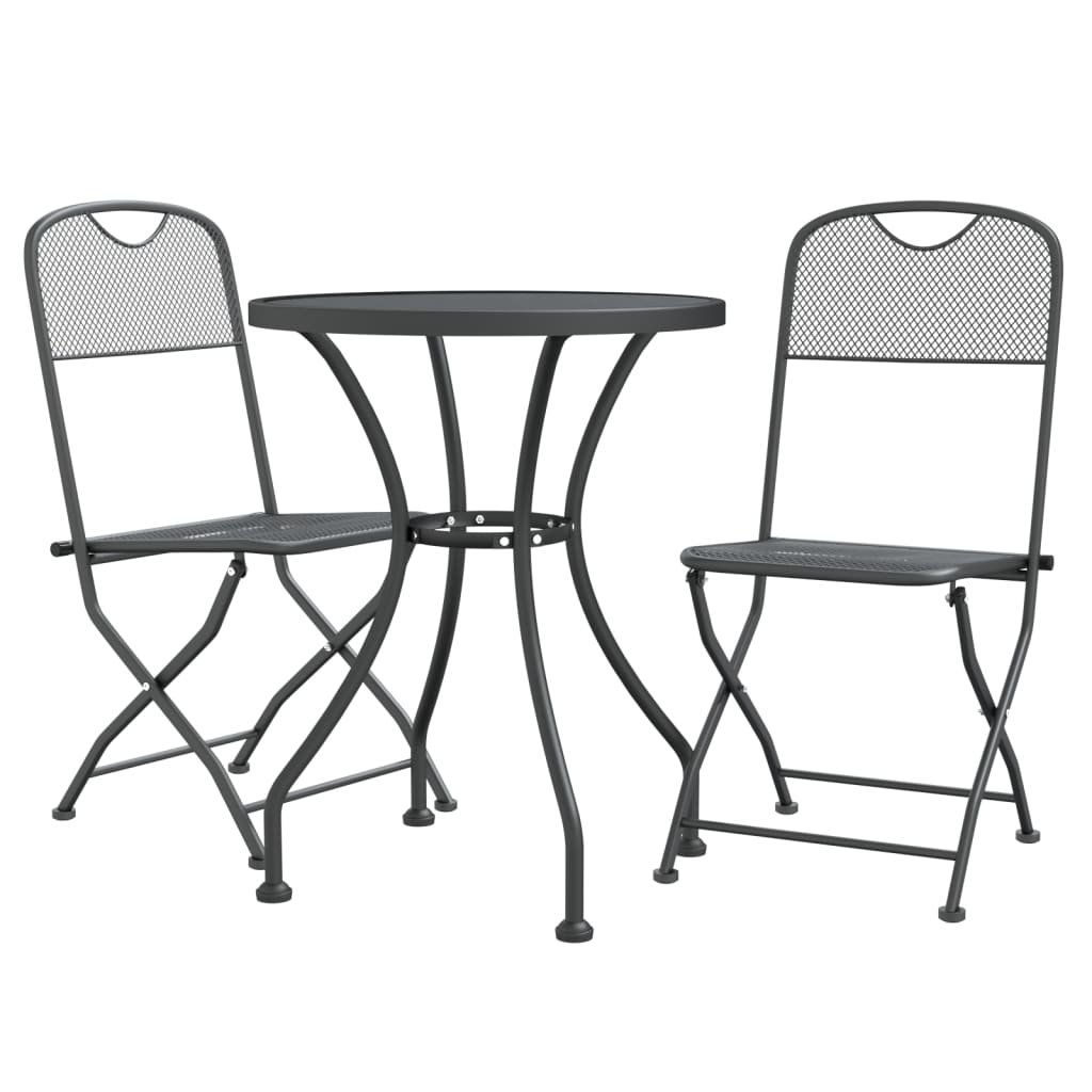 Set da Pranzo per Giardino 3pz Rete Metallica Espansa Antracite | homemem39
