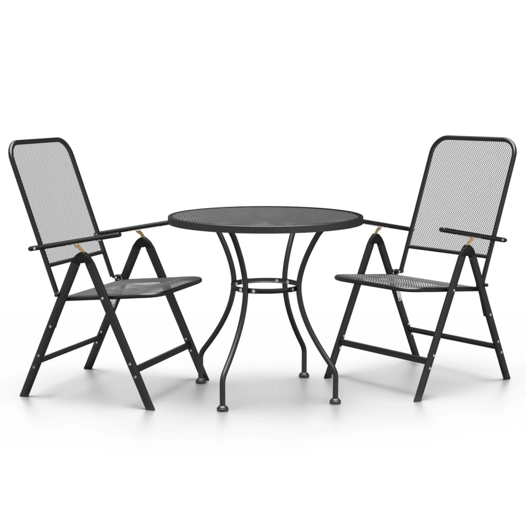Set da Pranzo per Giardino 3pz Rete Metallica Espansa Antracite