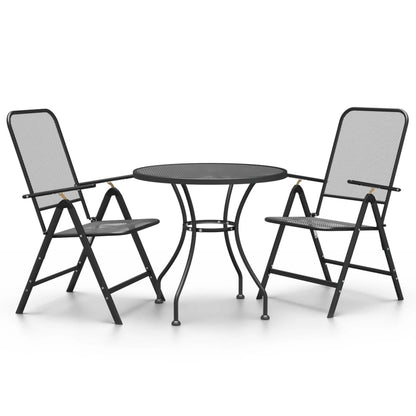 Set da Pranzo per Giardino 3pz Rete Metallica Espansa Antracite