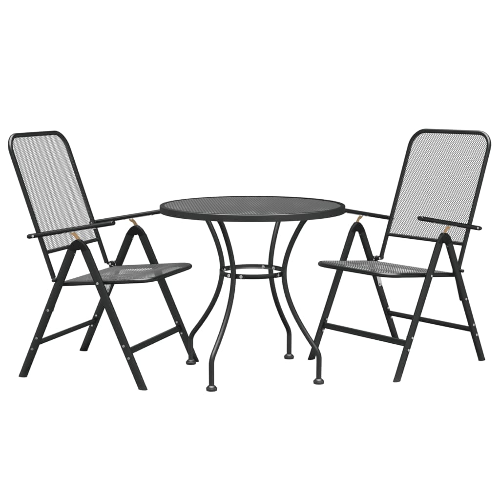Set da Pranzo per Giardino 3pz Rete Metallica Espansa Antracite