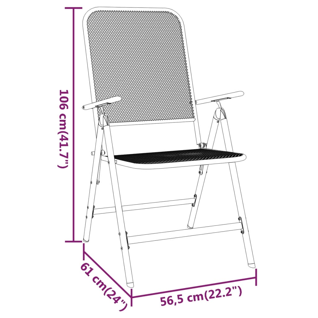 Set da Pranzo per Giardino 3pz Rete Metallica Espansa Antracite