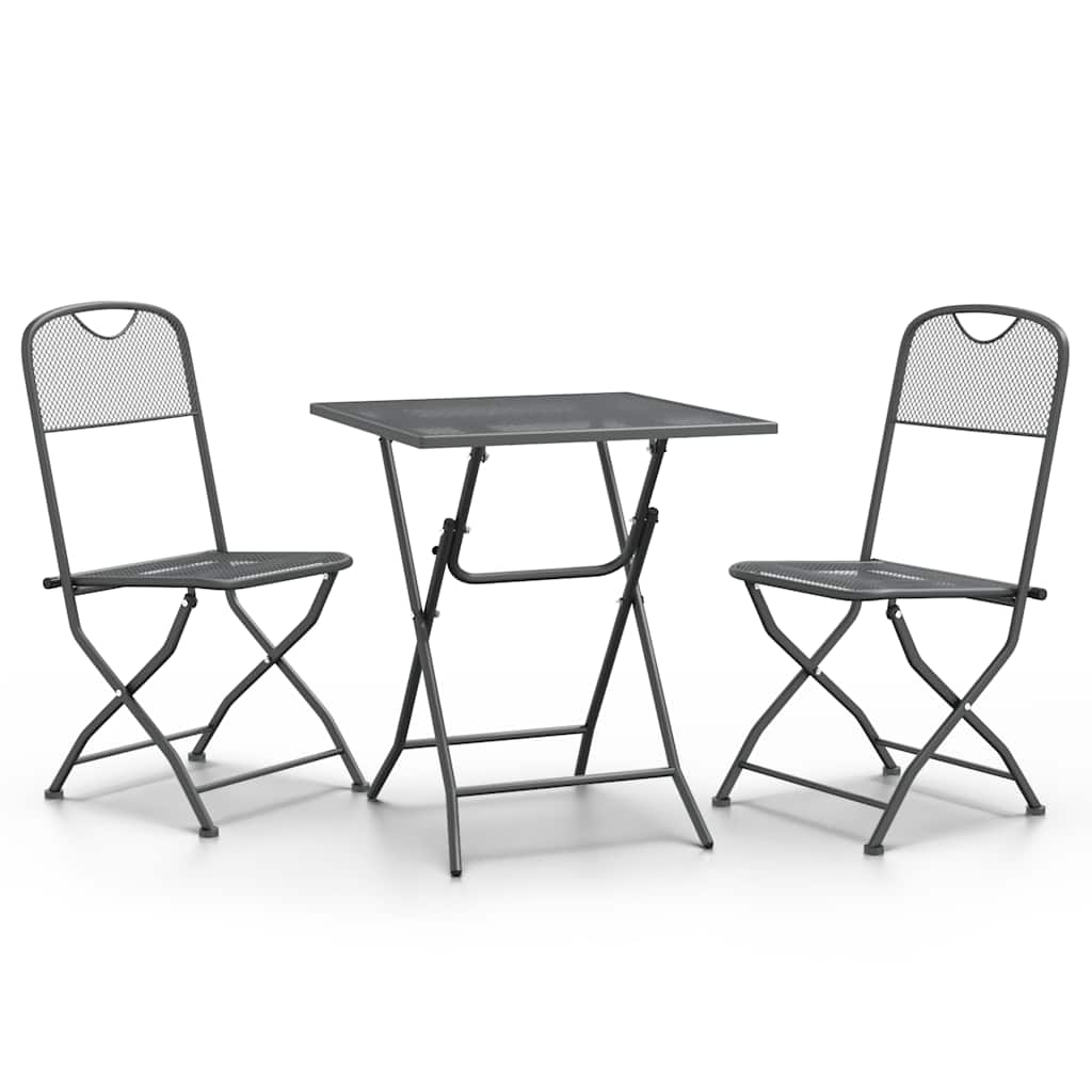 Set da Pranzo per Giardino 3pz Rete Metallica Espansa Antracite | homemem39
