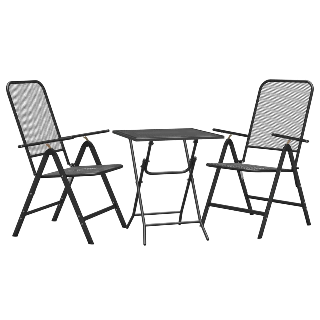 Set da Pranzo per Giardino 3pz Rete Metallica Espansa Antracite | homemem39