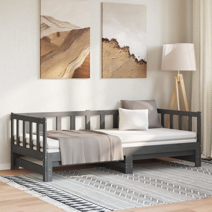 Dormeuse Estraibile Grigia 2x(90x190) cm Legno Massello di Pino - homemem39