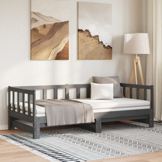 Dormeuse Estraibile Grigia 2x(90x190) cm Legno Massello di Pino - homemem39