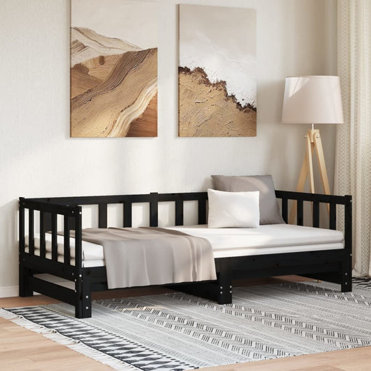 Dormeuse Estraibile Nera 2x(90x190) cm Legno Massello di Pino - homemem39
