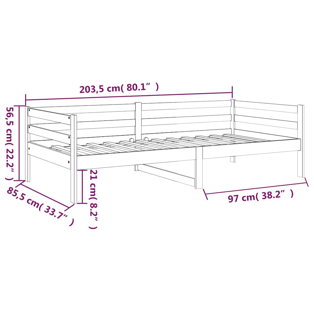 Dormeuse senza Materasso 80x200 cm in Legno Massello di Pino